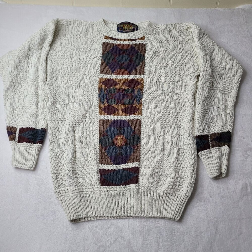 VTG 90's Ralph Lauren Chaps Scout Men's White Knit Linen/Cotton Sweater Size XL